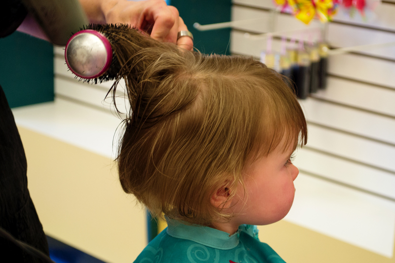 First experience getting her hair blow-dried