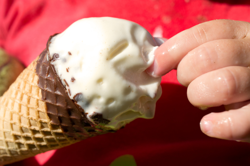 She kept pinching off the ice cream to eat it