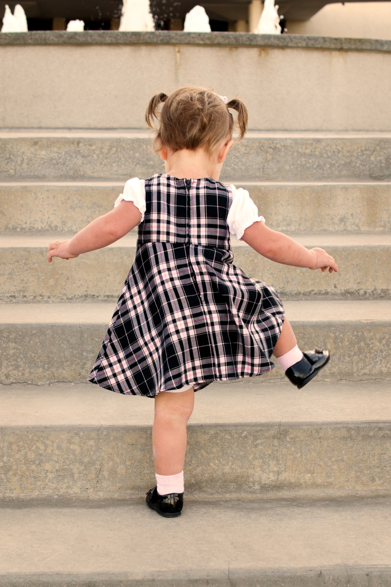 Walking up the stairs like a big girl