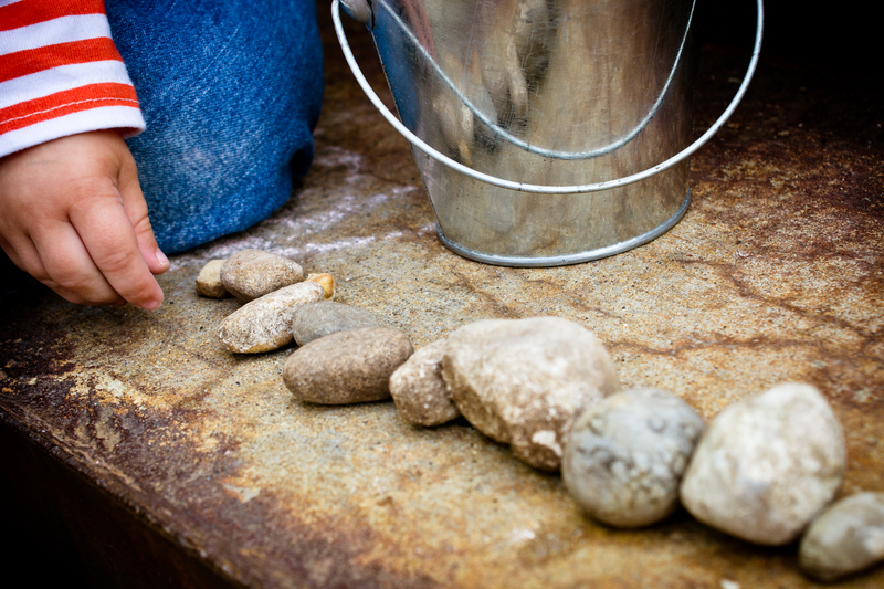 Making a choo choo train with rocks