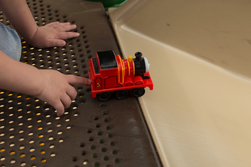 Pushing James down the slide