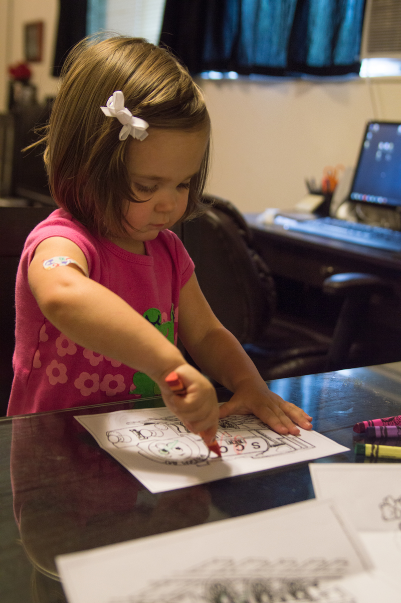 Coloring pages that Nana sent in the mail