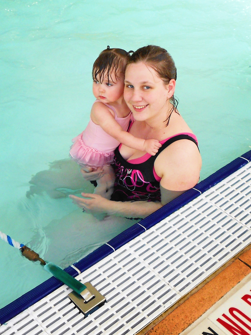 Clinging to Mama because it's deep here