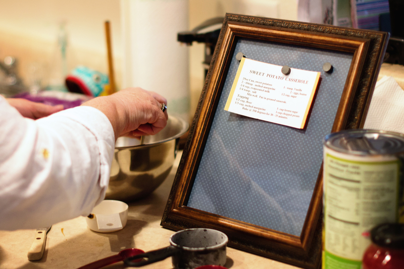 Nana using the recipe holder Mommy made