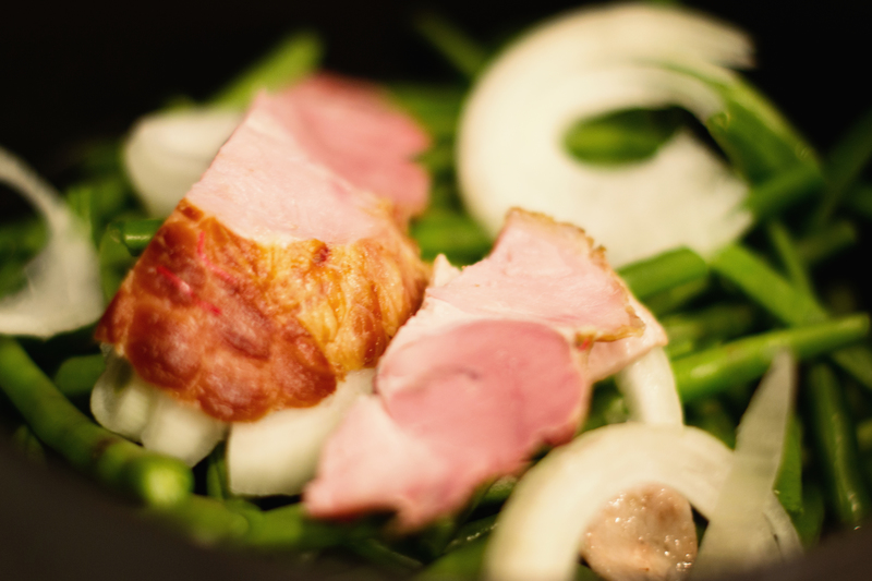 Green beans with a little ham and onions to flavor
