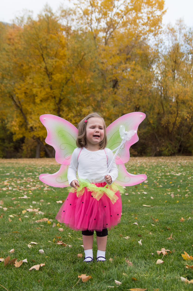 Not happy to be in her costume