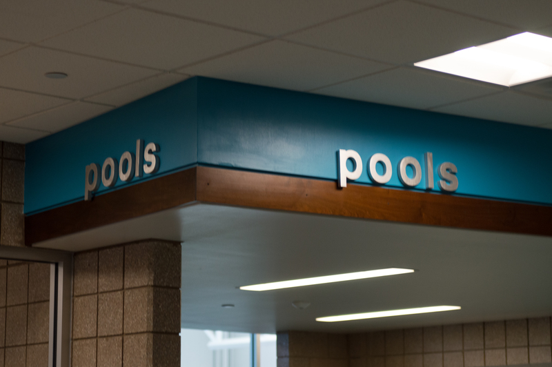 Entering the pool area off of the family locker lounge