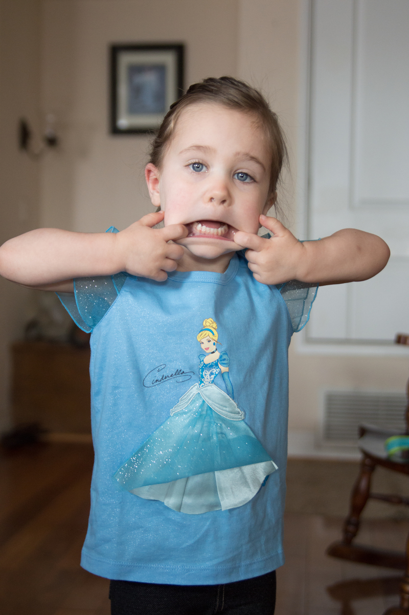 I asked her to model for me in her Cinderella shirt and this is what I got...
