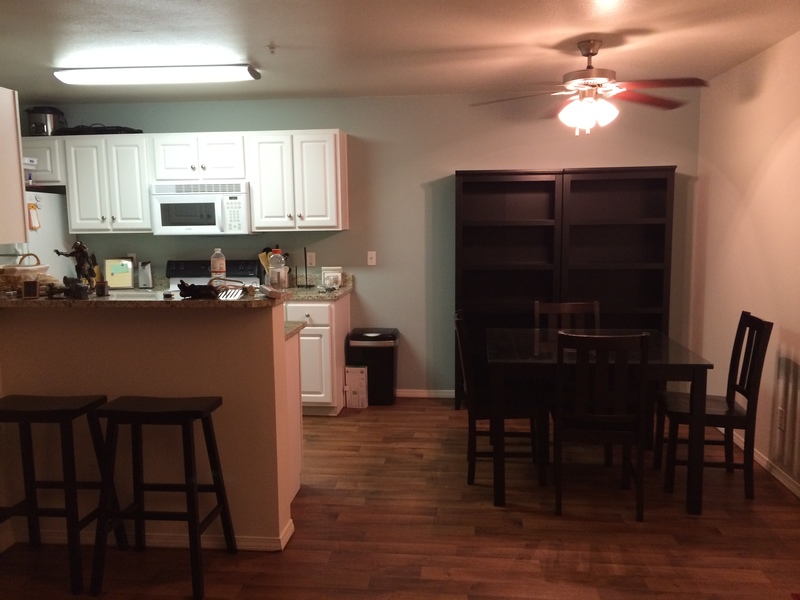 To the right - dining room and kitchen