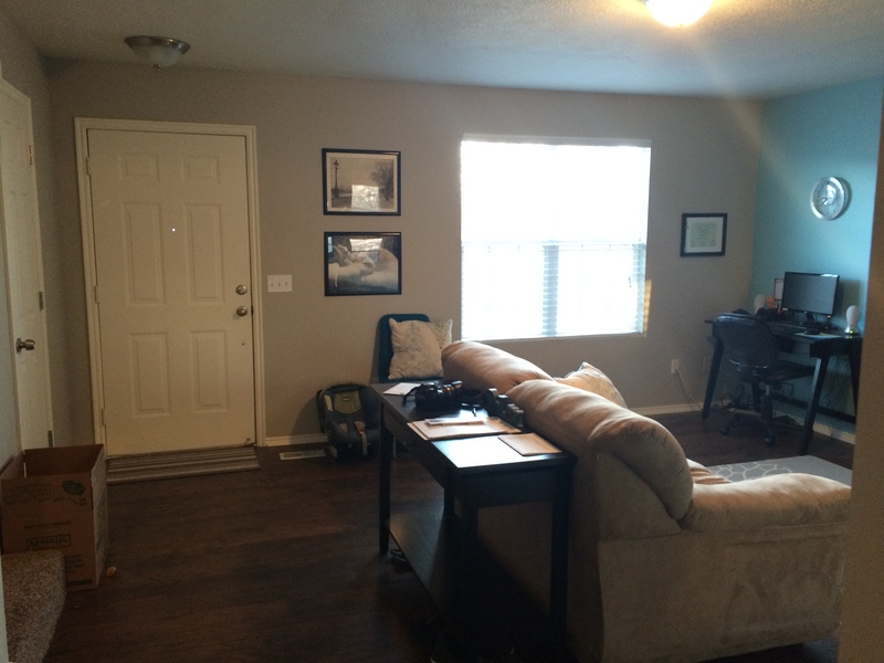 Front door and living room