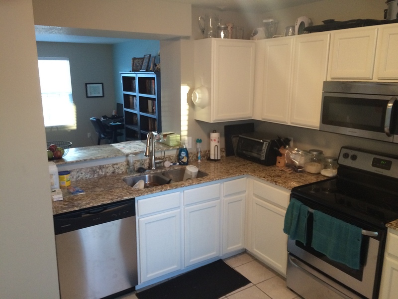 Kitchen, view of living room
